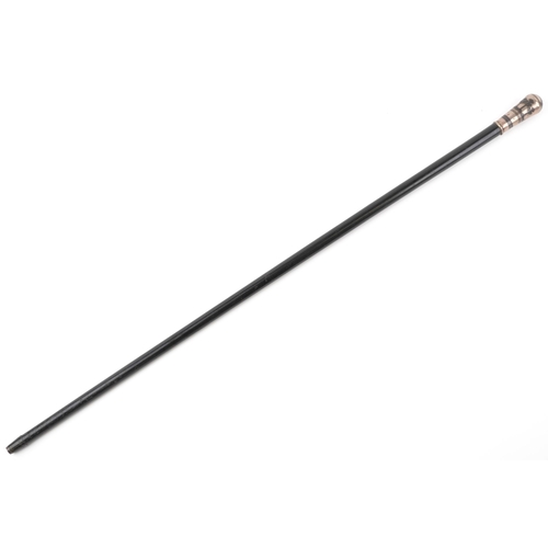 365 - Middle Eastern ebony silver topped walking stick with view of the Nile, 90cm in length