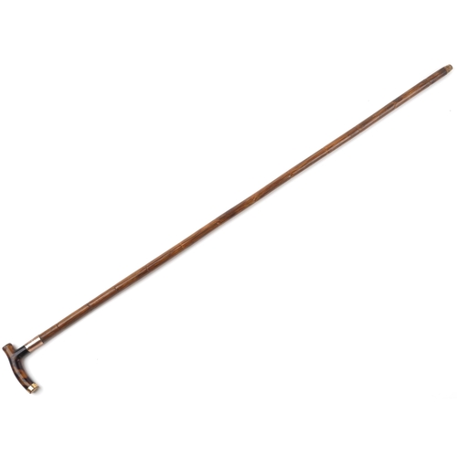 360 - Victorian bamboo cane gold mounted walking stick with tortoiseshell handle and 9ct gold mount, 89cm ... 