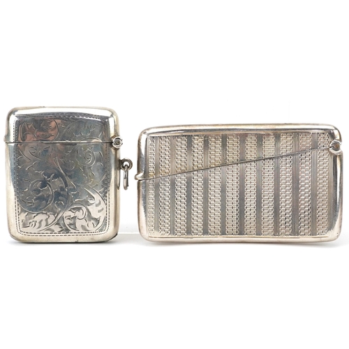 162 - Victorian silver engine turned card case and a George V silver floral engraved vesta, the largest 8c... 