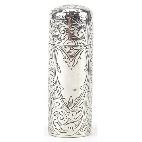 158 - Victorian silver floral engraved scent bottle, AJ maker's mark, Birmingham 1892, 5cm high, 18.5g