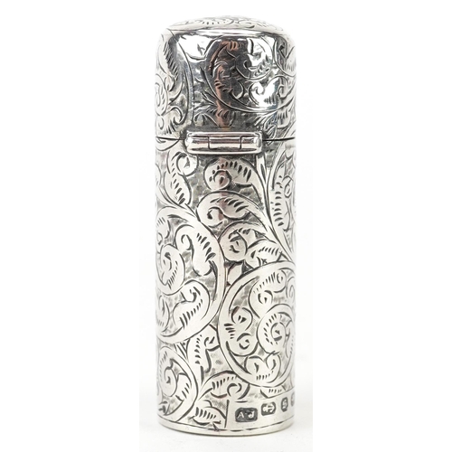 158 - Victorian silver floral engraved scent bottle, AJ maker's mark, Birmingham 1892, 5cm high, 18.5g