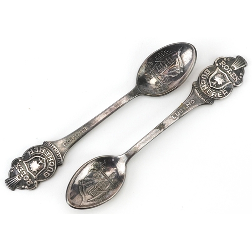 521 - Two Rolex Bucherer silver plated advertising teaspoons, each 10.5cm in length