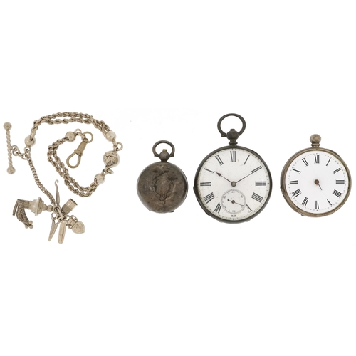 2691 - Silver and white metal jewellery comprising two ladies open face pocket watches, white metal watch c... 