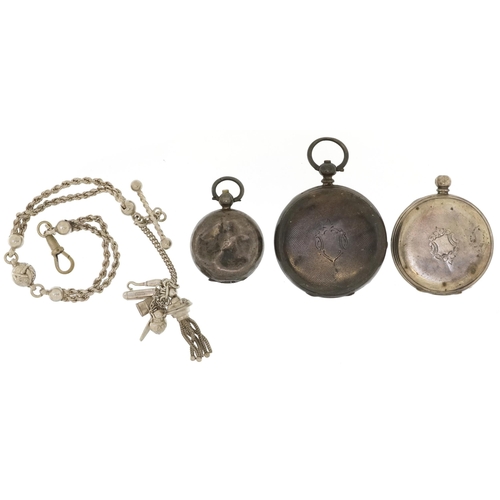 2691 - Silver and white metal jewellery comprising two ladies open face pocket watches, white metal watch c... 