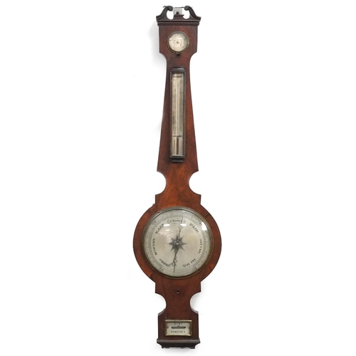 62A - 19th century rosewood wall barometer thermometer with silvered dials, one inscribed Burt Court C, 10... 