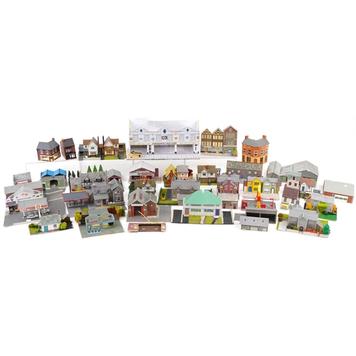 1572 - Large collection of model railway trackside buildings and scenery, some Hornby