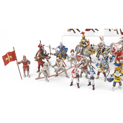 1683 - Collection of Schleich German model jousting knights on horseback, each approximately 20cm in length