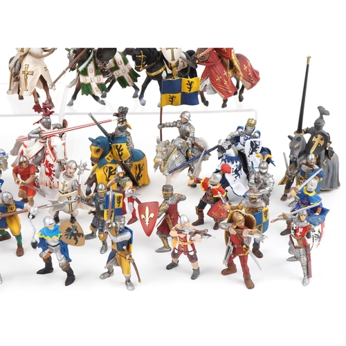 1683 - Collection of Schleich German model jousting knights on horseback, each approximately 20cm in length