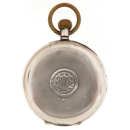 338 - Silver items comprising engine turned silver pocket watch stand with a silver pocket watch and a sil... 