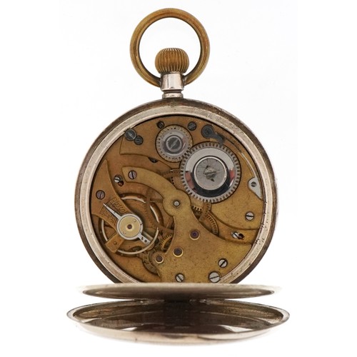 338 - Silver items comprising engine turned silver pocket watch stand with a silver pocket watch and a sil... 