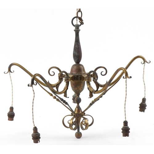 1367 - Vintage brass swag design pendant light, 54cm high