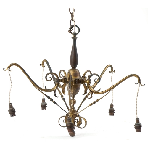 1367 - Vintage brass swag design pendant light, 54cm high