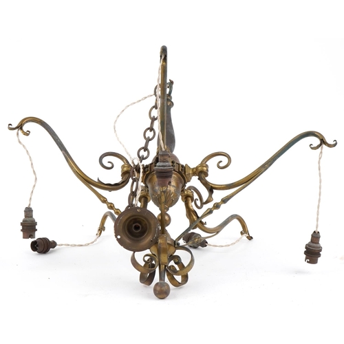 1367 - Vintage brass swag design pendant light, 54cm high