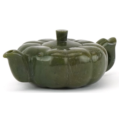 193 - Chinese carved jadeite teapot in the form of a melon, 17cm wide