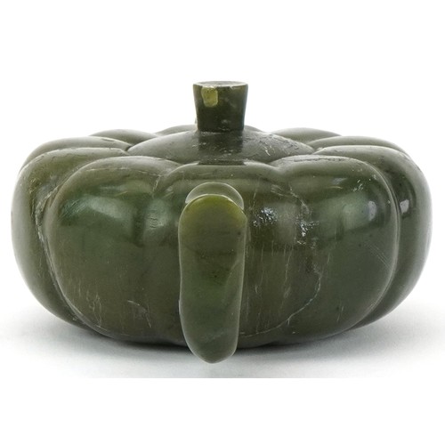 193 - Chinese carved jadeite teapot in the form of a melon, 17cm wide