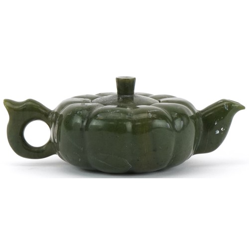 193 - Chinese carved jadeite teapot in the form of a melon, 17cm wide