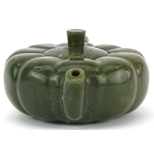 193 - Chinese carved jadeite teapot in the form of a melon, 17cm wide