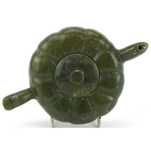 193 - Chinese carved jadeite teapot in the form of a melon, 17cm wide