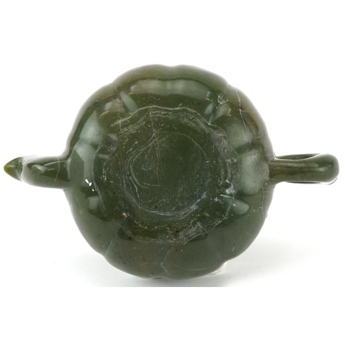 193 - Chinese carved jadeite teapot in the form of a melon, 17cm wide