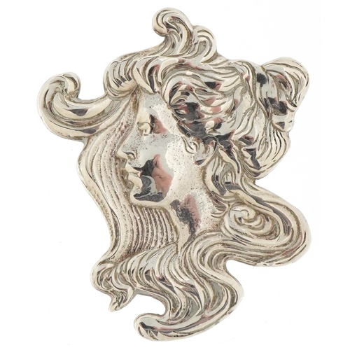 2476 - Art Nouveau style silver brooch in the form of a maiden head, indistinct maker's mark Sheffield 1988... 