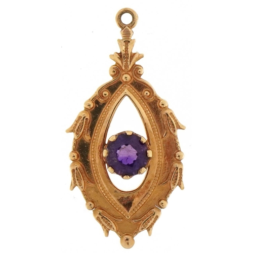 2239 - 9ct gold amethyst solitaire pendant, 2.6cm high, 1.4g