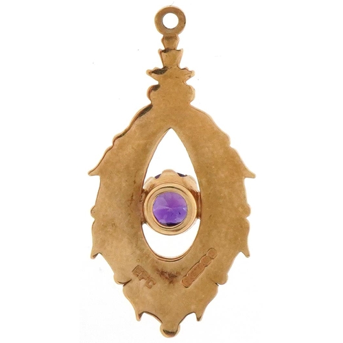 2239 - 9ct gold amethyst solitaire pendant, 2.6cm high, 1.4g