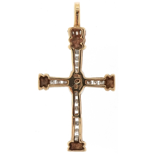 2091 - Renaissance Revival 9ct two tone gold diamond cross pendant stamped 0.27, 4cm high, 3.7g