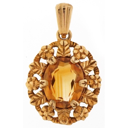 2366 - 9ct gold citrine pendant with naturalistic setting, 2.5cm high, 2.7g