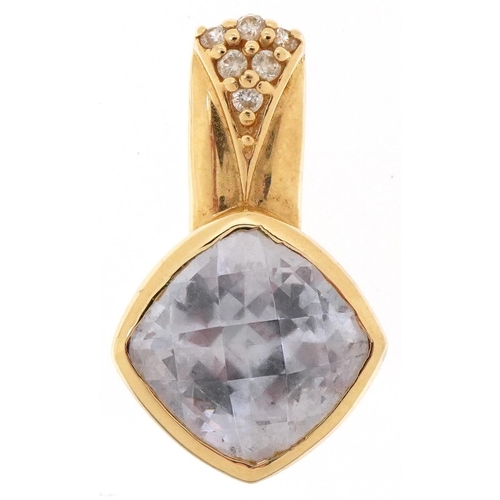 2441 - Modernist 14ct gold purple stone and cubic zirconia pendant, 2.2cm high, 3.5g