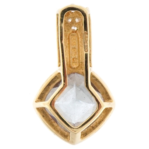 2441 - Modernist 14ct gold purple stone and cubic zirconia pendant, 2.2cm high, 3.5g