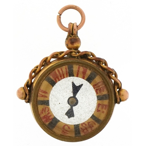 2402 - Antique 9ct rose gold compass fob, 2.4cm high, 3.9g