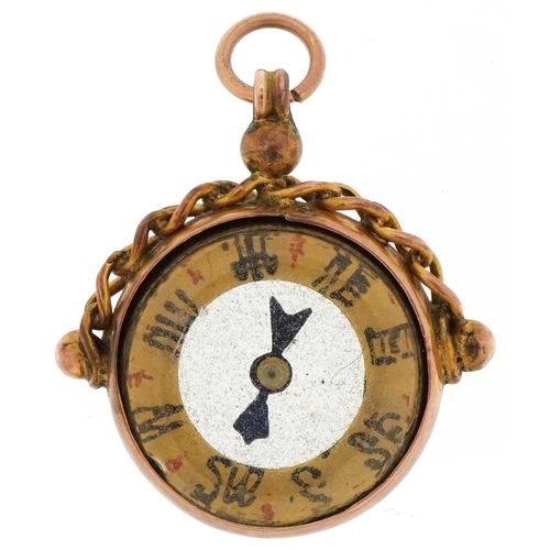 2402 - Antique 9ct rose gold compass fob, 2.4cm high, 3.9g