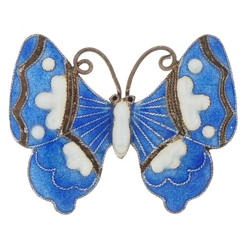 2028 - 925S sterling silver and guilloche enamel butterfly brooch, possibly Danish, 3cm wide, 3.1g