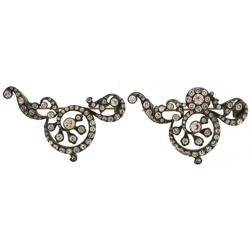 2657 - Two continental antique 800 grade silver paste brooches, each 6cm wide, total 41.7g