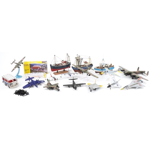 1609 - Collection of scratch built model military aircraft and model boats