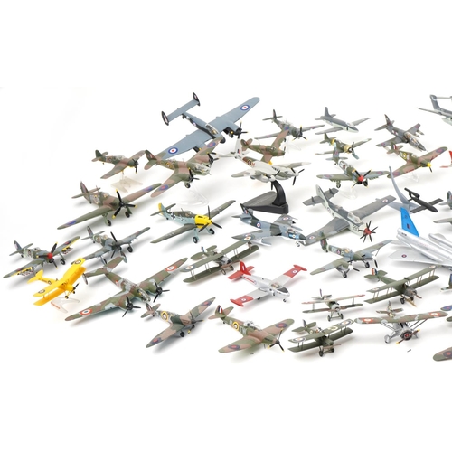 1604 - Collection of scratch built model military aircraft, the largest 30cm wide