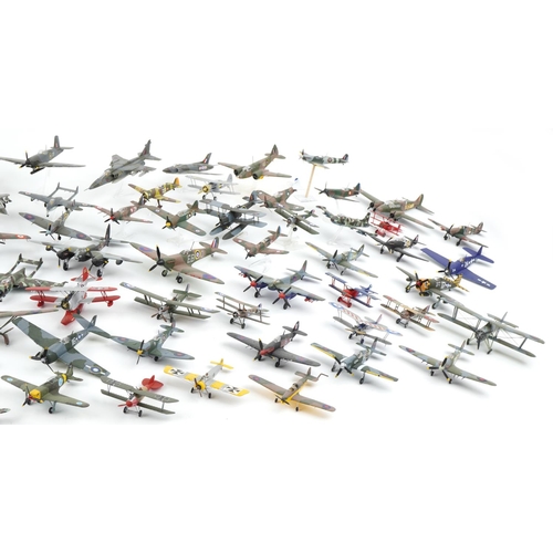 1604 - Collection of scratch built model military aircraft, the largest 30cm wide