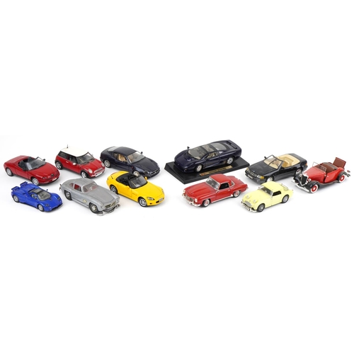 1619 - Eleven 1:18 scale diecast vehicles including Maisto, Honda S2000, Burago Maserati 3200G, Burago 1954... 