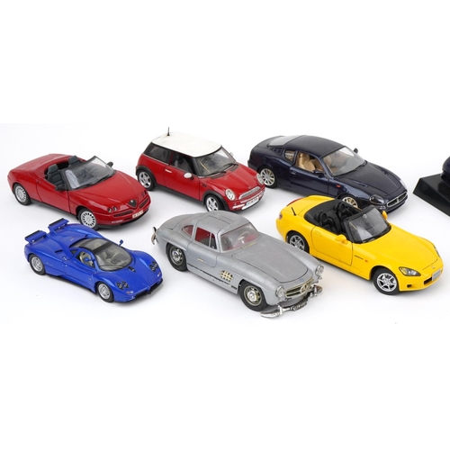 1619 - Eleven 1:18 scale diecast vehicles including Maisto, Honda S2000, Burago Maserati 3200G, Burago 1954... 