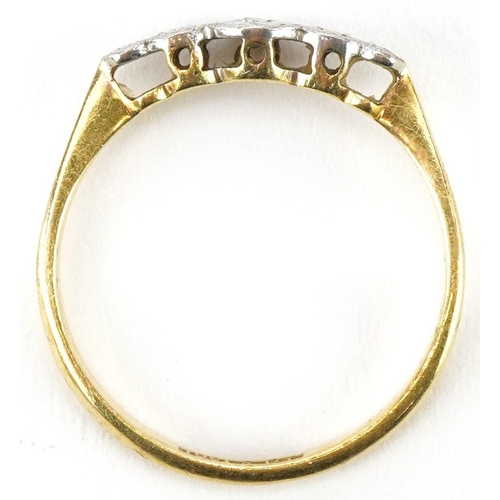 2053 - Art Deco 18ct gold and platinum diamond ring, size K, 1.4g