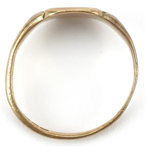 2144 - 9ct gold engraved signet ring, size N/O, 2.8g