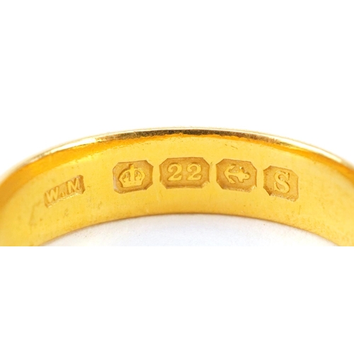 2138 - 22ct gold wedding band, size N, 5.2g