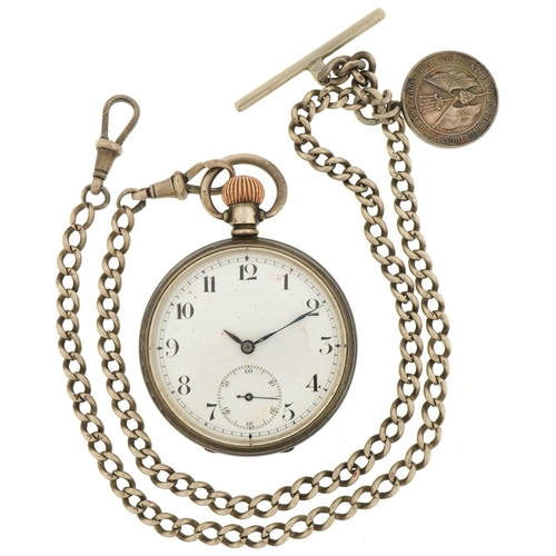 2483 - George V gentlemen's silver open face keyless pocket watch having enamelled and subsidiary dials wit... 