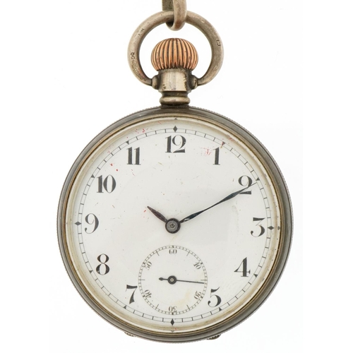 2483 - George V gentlemen's silver open face keyless pocket watch having enamelled and subsidiary dials wit... 