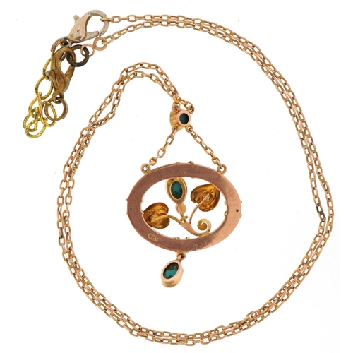 2173 - Manner of Murrel Bennett, Art Nouveau 9ct gold turquoise and seed pearl necklace, 44cm in length, 4.... 