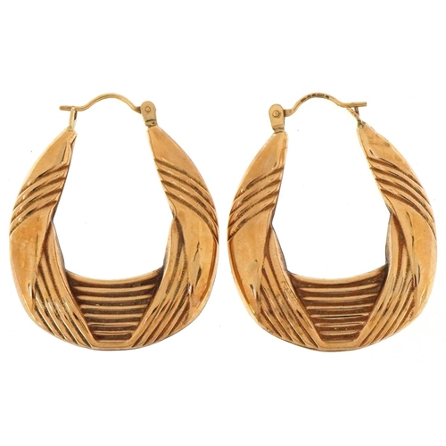 2271 - Pair of large 9ct gold Gypsy hoop earrings, each 3.5cm high, total 3.0g