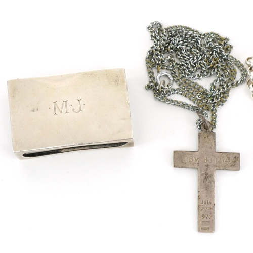 2681 - Silver and white metal jewellery and objects comprising two cross pendants on chains, 9ct gold St Ch... 