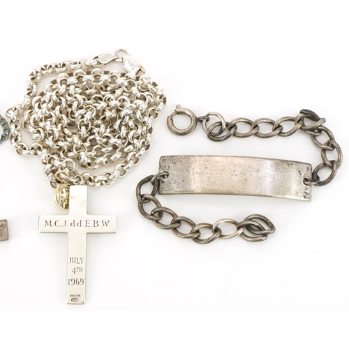 2681 - Silver and white metal jewellery and objects comprising two cross pendants on chains, 9ct gold St Ch... 