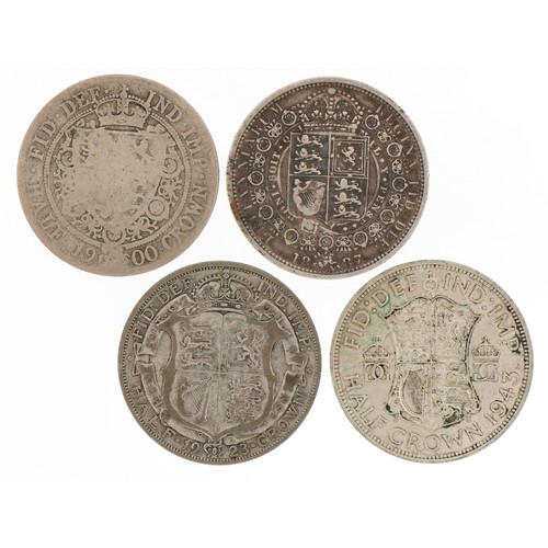 601 - Queen Victoria half crowns dates 1887 and 1900, George V half crowns dates 1923 and 1924 and George ... 