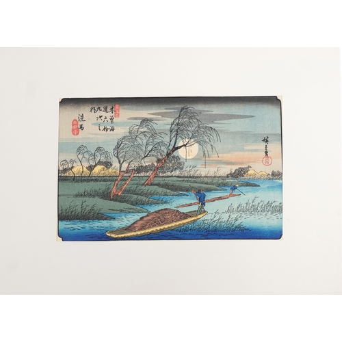 124 - Ten Japanese woodblock prints housed in a gilt folder with artists signature, each mounted, each 34c... 